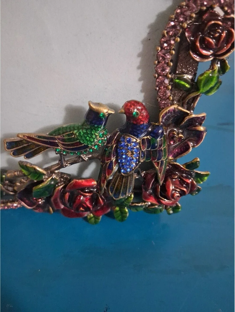 Decorative Enamel and Rhinestone Floral Picture Frame with Butterfly and Birds